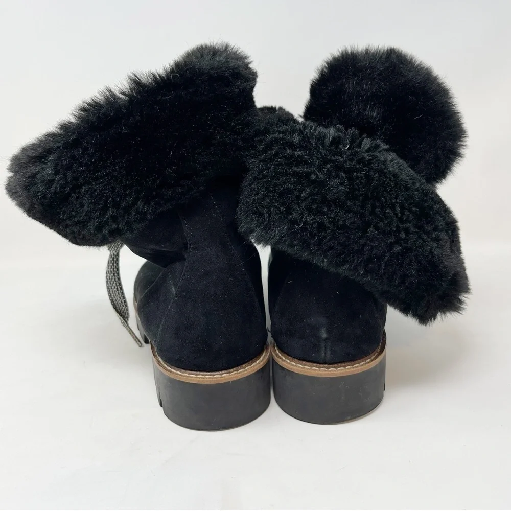 WHITE MOUNTAIN Women’s Black GLAMOROUS ANKLE BOOTIE Lug Sole Shearling Fur Sz 11